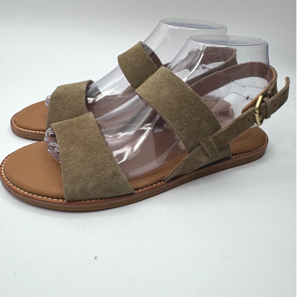 Clarks Karsea Strap Sandals Olive Suede Flat Buckle Green Womens 8.5